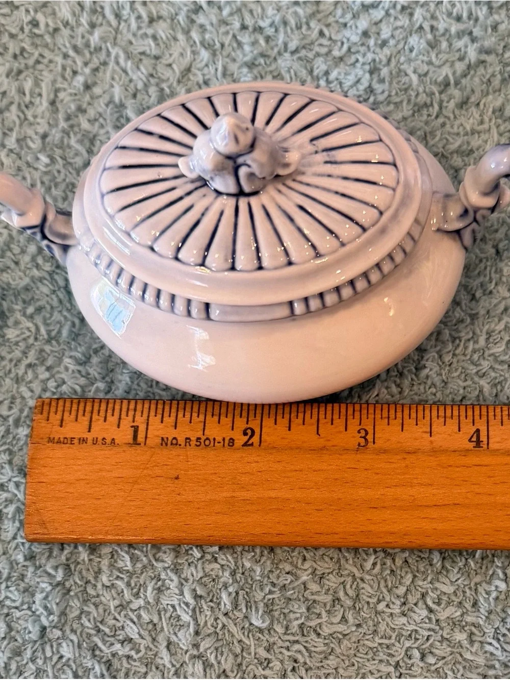 Vintage Blue and White Ceramic Soup Tureen Lid Footed Serving Bowl Ornate 3”